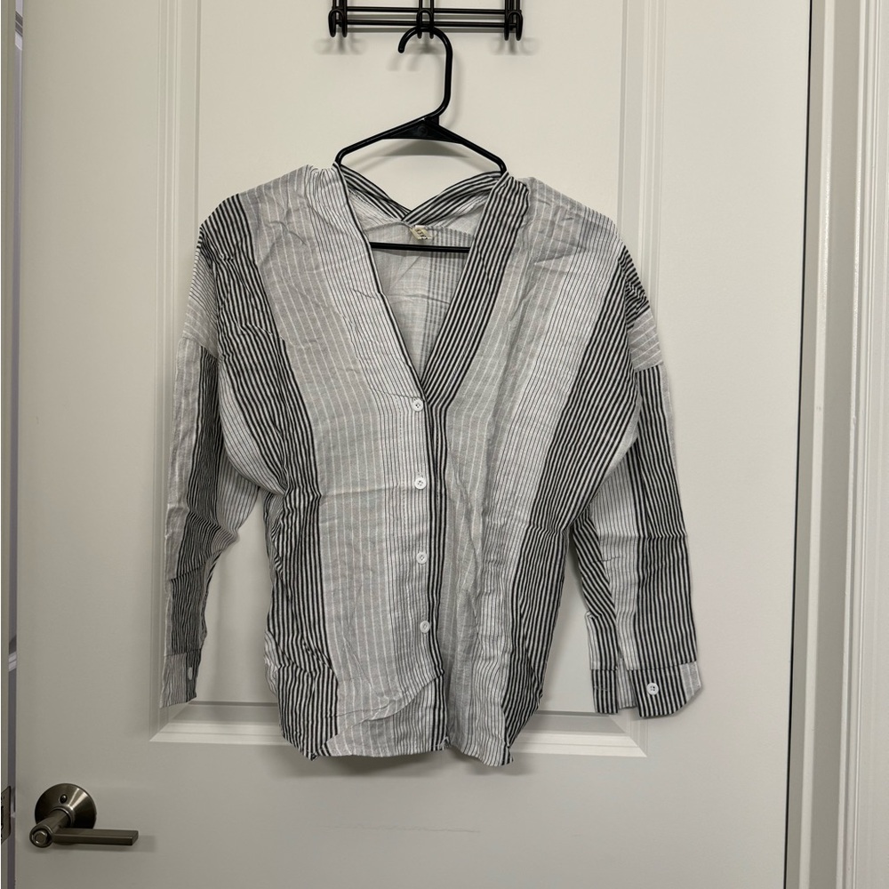 YesStyle Monochrome Striped Button-Down Shirt
